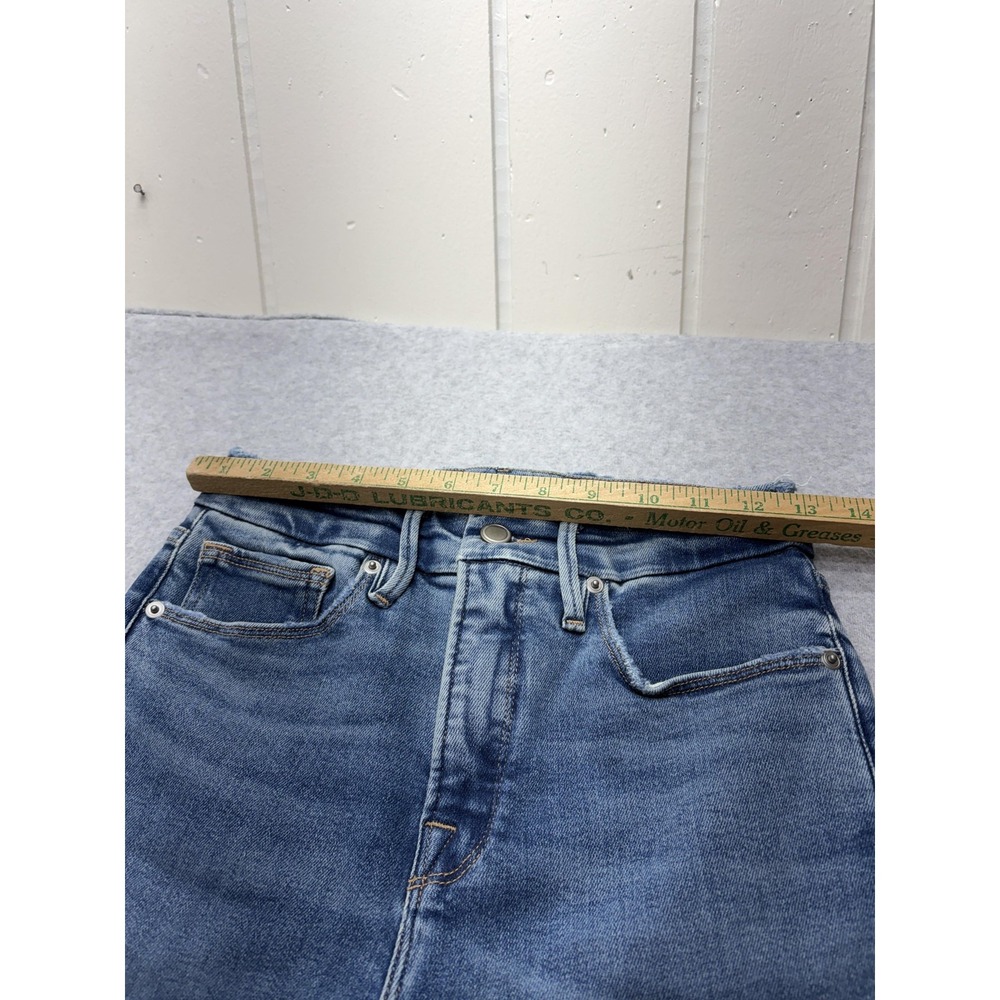 Good American Good Boy Jeans Womens 2/26 Blue High Rise Boyfriend Raw Hem Fringe - Picture 3 of 13